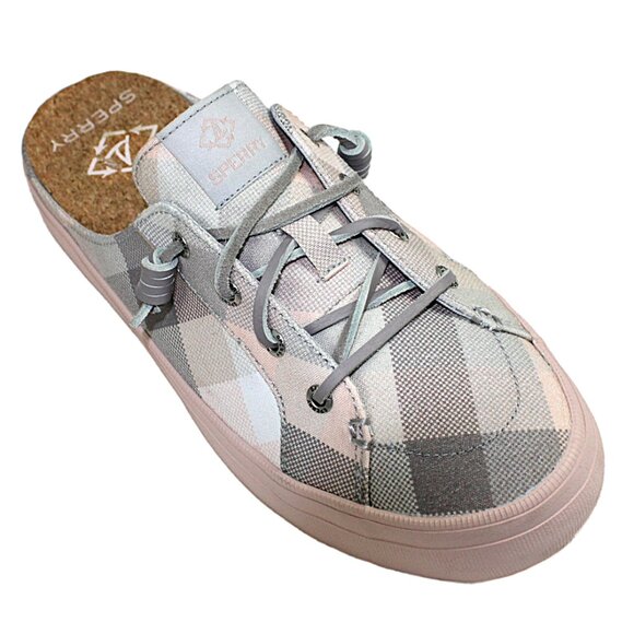 Sperry Crest Vibe Pastel Pink Gingham Gray Plaid Slip On Mule, Size 9 - Picture 4 of 9